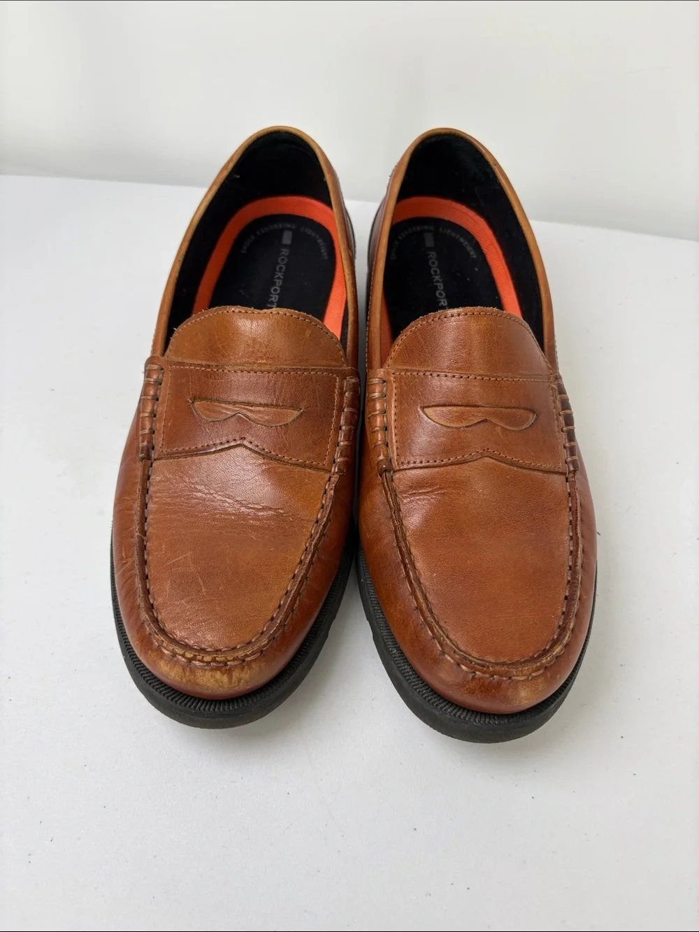 🥐 Rockport Tan Leather Penny Loafers with Black Soles